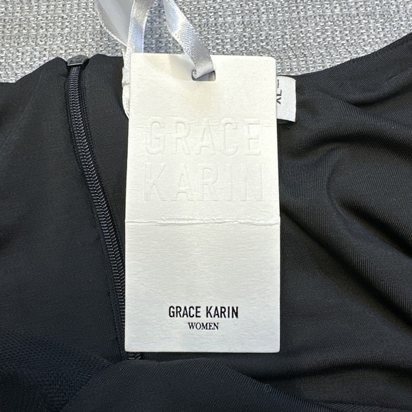 Grace Karin Dress XL Black Sleeveless V Neck Ruched Midi‎ Evening Party NEW - Picture 8 of 13